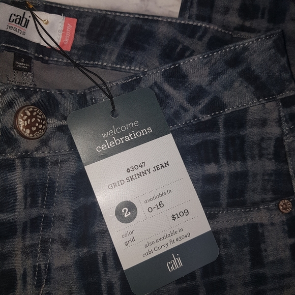CAbi NWT #3047 Grid Print Skinny Denim Jean - Picture 3 of 7